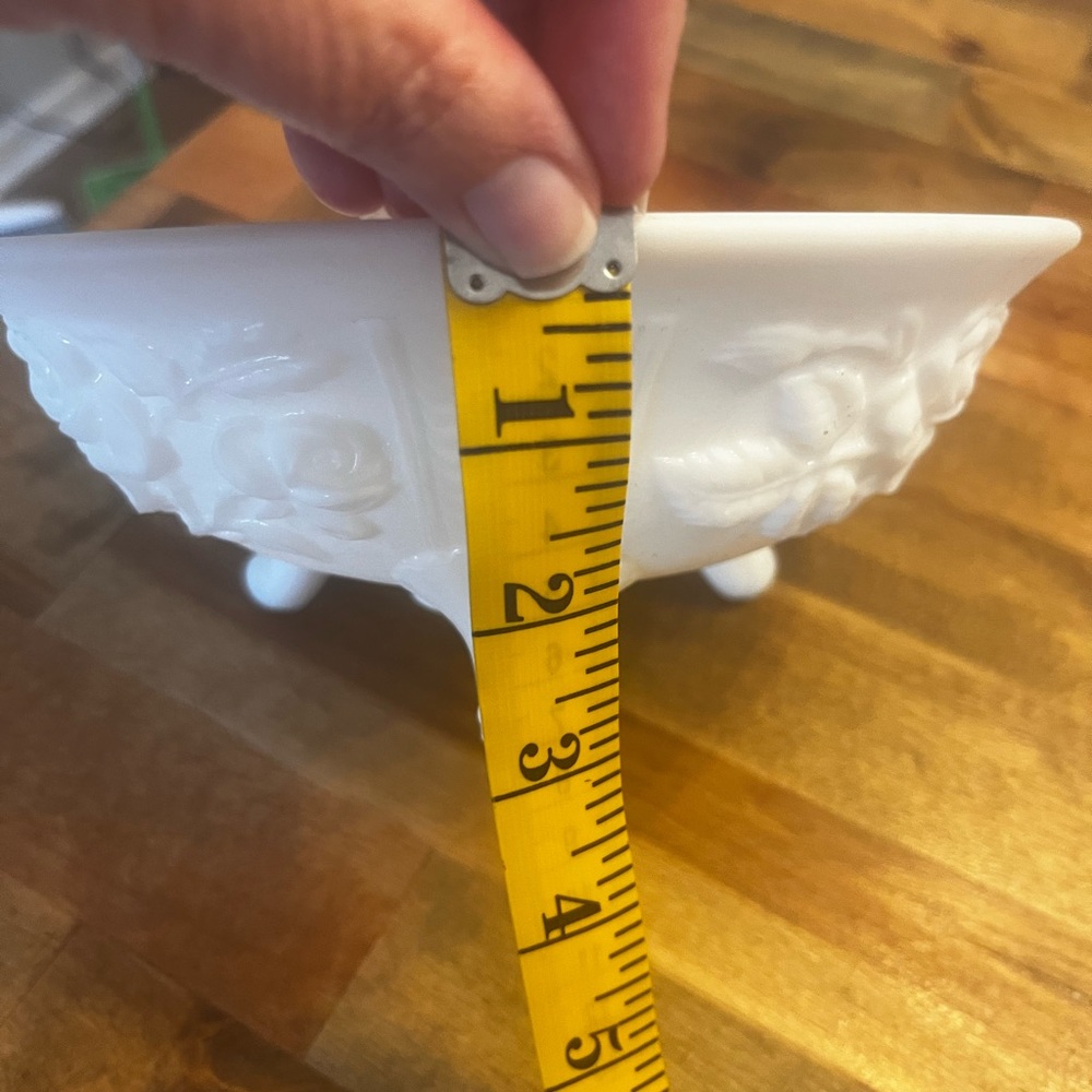 Imperial Milk Glass Rose 3-Toed Footed Bowl - Picture 5 of 5